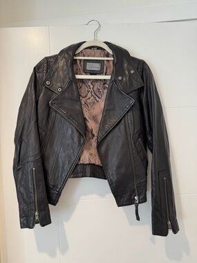 Mackage Black Genuine Leather Moto Jacket with Snakeskin Lining